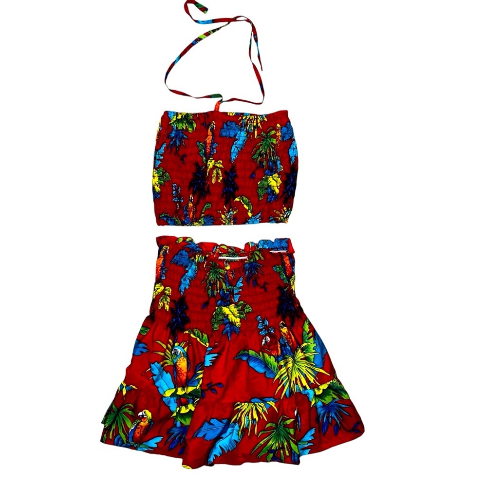 Barefoot Attitude Hawaiian Two Piece Outfit Red Parrot One Size